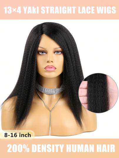 16 Inch Short Yaki/Kinky Straight Wig For Women - Soft Yaki Hair Ideal For Everyday Wear 200% Transparent Lace Short Bob Wig 16-Inch Black Fashion Curly Wave Wig 13x4 Kinky Straight Bob Wig Human Hair Wigs Clear Lace Bob Wig Elegant Curly Wave Wig For Ladies,Basic Style, For Daily Wear, Party Natural Look Wig,Easy Wear Valentine's Day Gift For Women Fashionable Black Curly Wig With Perfect For Halloween, Thanksgiving, And Christmas Cosplay