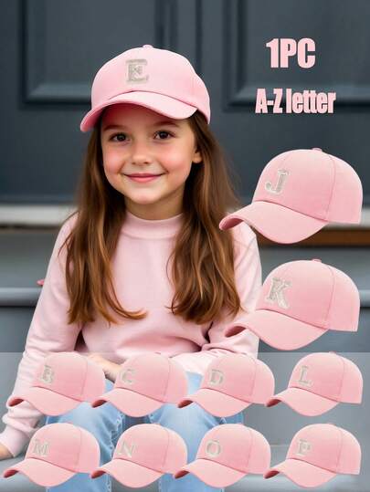 1pc Pink Letter 26 Pattern Kids Baseball Cap, Girls Sun Hat Suitable For Outdoor Activities And Daily Wear, UV Protection