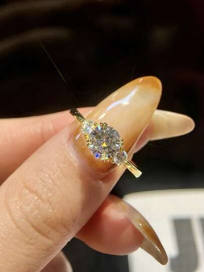 1 pieza Anillo de diamante Moissanite exquisito y glamoroso de 1.0CT con tres diamantes para mujer de plata esterlina 925 adecuado para compromiso, regalos para esposa, novia, joyería fina