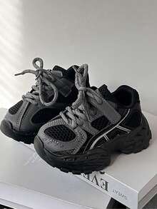 1 Pair Kids' Fashion Casual Sneakers, Soft Sole Non-Slip Breathable Mesh Trainers, Suitable For Boys & Girls, Spring/Autumn - Black - View 12