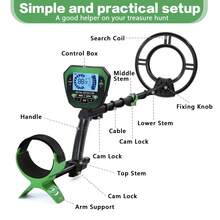 Detector de metales de alta precisión con pantalla LCD, palanca ajustable y 4 modos, adecuado para detectar oro, plata y monedas - Negro - Ver 1