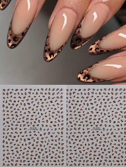 3D Leopard Print Nail Stickers, Featuring Leopard And Leopard Cat Designs, Y2K Animal-Themed Nail Decorations, Perfect For Autumn And Winter, Self-Adhesive French Sliding Nail Decals.