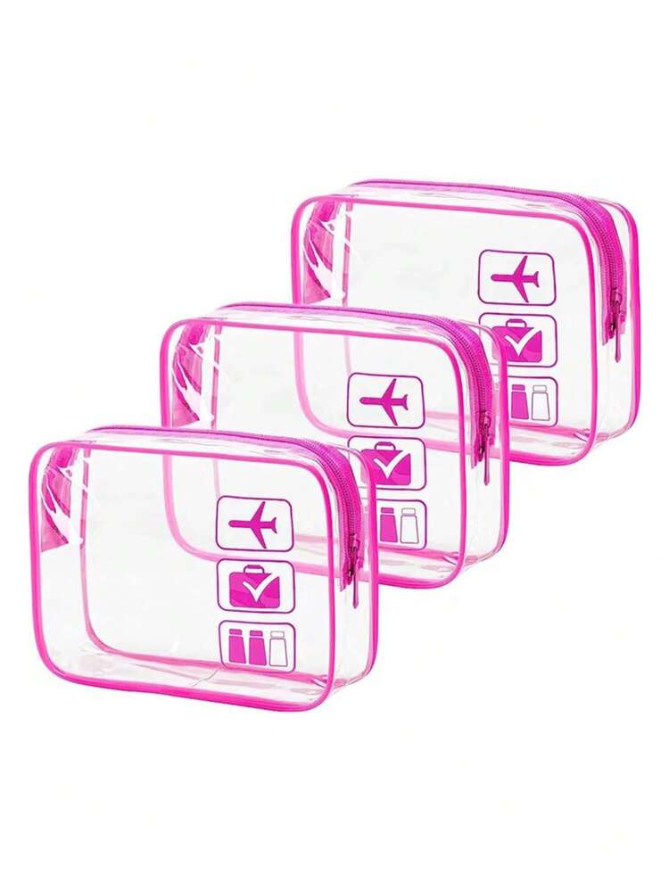 3件套透明PVC防水洗漱包，TSA认证旅行收纳袋，适合男士、女士、儿童，商务旅行化妆包（尺寸：20 x 16 x 7厘米） - 彩色 - 查看 3