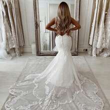 Elegant Sexy Sleeveless Lace Appliqué Mermaid Satin Formal Wedding Dress,Registry Office Dresses Bridal Gown,Evening Party Dress Birthday Party Dress Country Wedding,Romantic Church Ceremony Wedding Dress,Suitable For Wedding,Dating,Party,Singles' Party,Vacation,Formal Occasions,Dinner Dress,Prom Dress,Homecoming Dess,Cocktail Party,Wedding Guest Dress,Graduation - 白色 - 查看 6