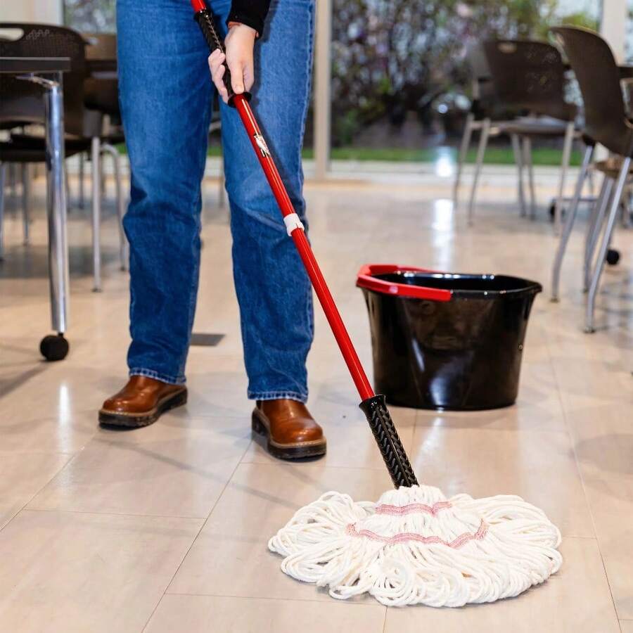 Big Tornado Mop, Cotton Blended Head & Red Steel Handle, Heavy Duty For Deep Floor Cleaning, Absorbent For Wet Mopping, Home Essential For All Hard Floors - mặc định - Xem 1