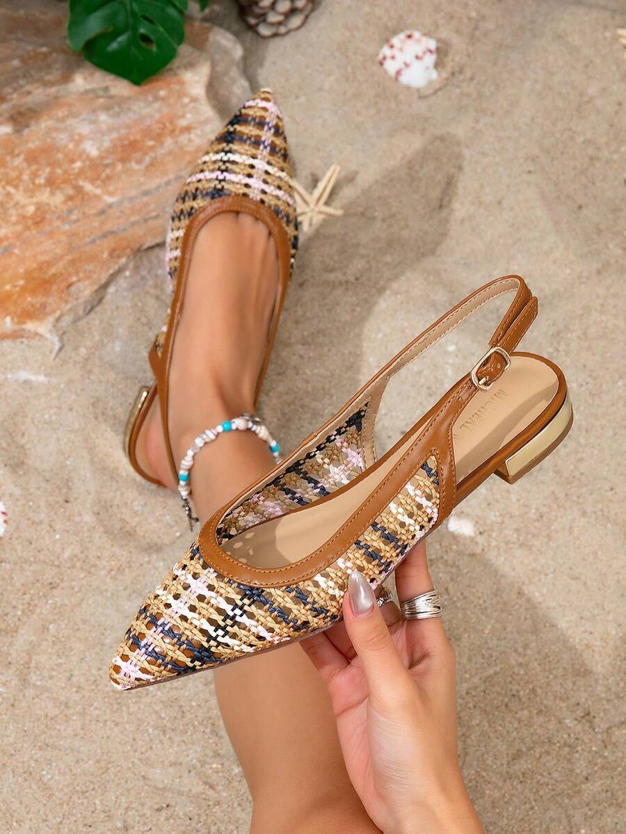 French Style Women's Low Heel Pointed Toe Backless Sandals, Sexy Lightweight Office Summer Low Heel Sandals, Elegant Lightweight Luxury Women's Shoes, Showing Leg Length Breathable Thin Heel Low Heel Sandals, Elegant Party & Commute Chic Style, Buckle Minimalist Style, Vacation Style, Luxury Style, Party Spring/Summer Commute Elegant Buckle Low Heel Sandals, Retro Low Vamp Elegant Date Sandals, Banquet Evening Dress Woven Mesh Low Heel, Daily Versatile Backless Women's Low Heel Sandals Chic Style Party - Mocha Brown - View 1