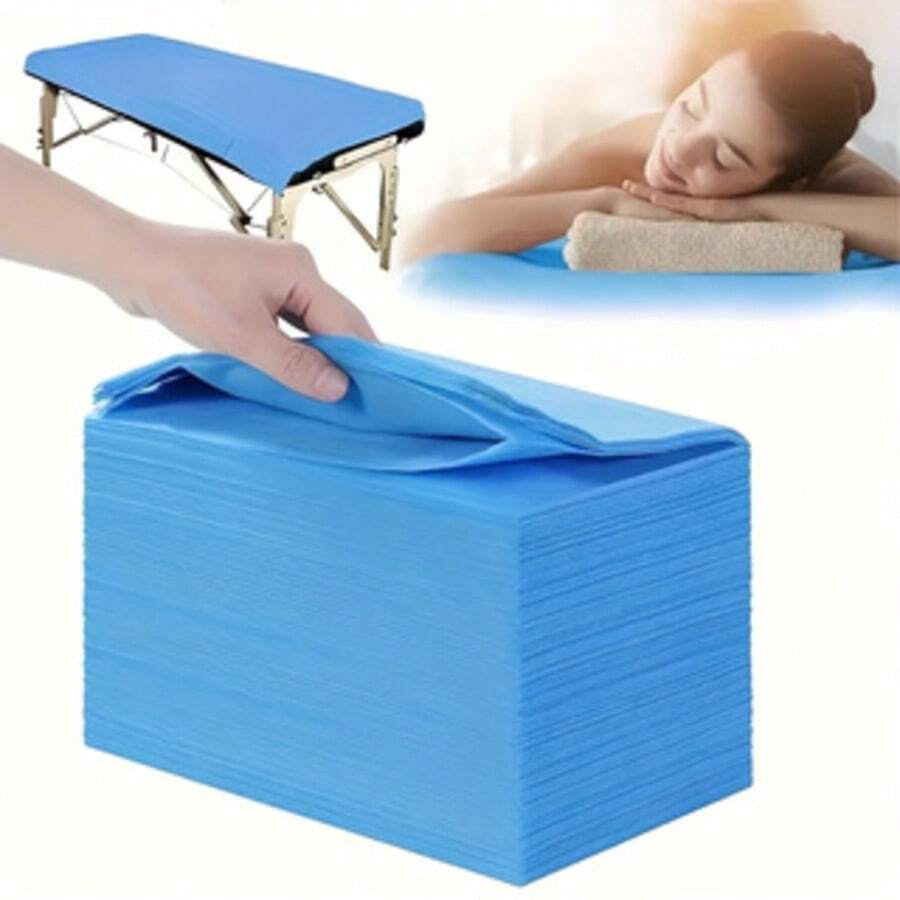 100PCS Massage Table Sheets, Disposable Bed Sheets For Massage Table, Spa Bed Covers For Esthetician, Tattoo, Waxing, Lash Bed, Salon Table, Non-Woven Fabric 71" X 31" (Blue)