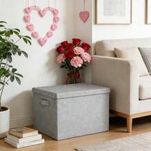 1 pieza Caja de almacenamiento de tela de gran capacidad, caja de almacenamiento de ropa plegable con tapa, caja de almacenamiento multiusos para el hogar, caja de almacenamiento de armario, caja organizadora de habitación, a prueba de polvo y humedad, con asas a ambos lados, caja de almacenamiento con estilo de cajón, caja de almacenamiento apilable - Gris Oscuro - Ver 4