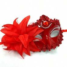 1pc Feather Sequin Masquerade Mask, Party/Halloween Costume Mask (Half Face), High-Saturation Colors + 3D Feather Decorations, Strong Visual Impact, Versatile Style, Suitable For Retro, Glamorous, Holiday And Other Themes. - Đỏ - Xem 3