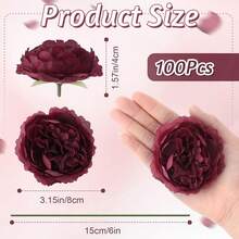 100 Pcs Flowers Long Stem Artificial Rose, 3.2 Inches Silk Rose Head Flowers Fake For Wedding Bridal Bouquet  Day Home Floral DIY Centerpieces Party Decoration (Burgundy) - 酒紅色 - 查看 3