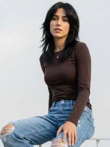 UZUN KOL IKILI BISIKLET YAKA PAMUK KADIN BASIC T-SHIRT - Multicolor - View 3