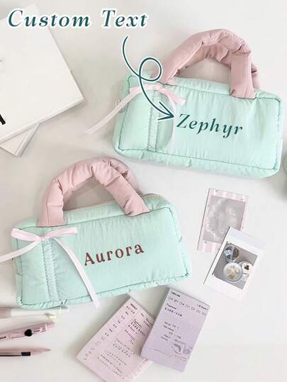 Estuche de lápices con moño personalizado, bolsa de cosméticos de moda para estudiantes, bolso de almacenamiento, adecuado para estudiantes, bolsa de almacenamiento de cosméticos, gran capacidad, multifuncional, bolso personalizado, adecuado como regalo para amigos, familia, novia, cumpleaños, San Valentín, boda, Año Nuevo, etc.