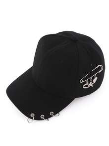 朋克风金属链条别针棒球帽，街头酷炫黑色后扣帽 - 黑色 - 查看 13