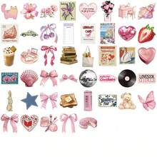 50张Y2K复古贴纸，艺术贴纸，酷炫贴纸，美学贴纸，KPOP涂鸦贴纸，防水乙烯基贴纸，适用于水瓶、笔记本电脑、手机、滑板、剪贴簿、日记本、礼品 - 粉色 - 查看 3