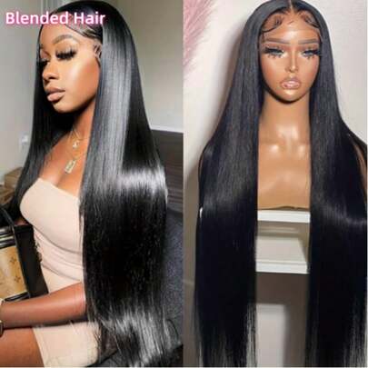 13x4 高清蕾丝前置短波波头假发，巴西真人发，女士专用，无胶蕾丝前置假发，200% 密度，自然黑色，16 英寸，耐热合成纤维假发