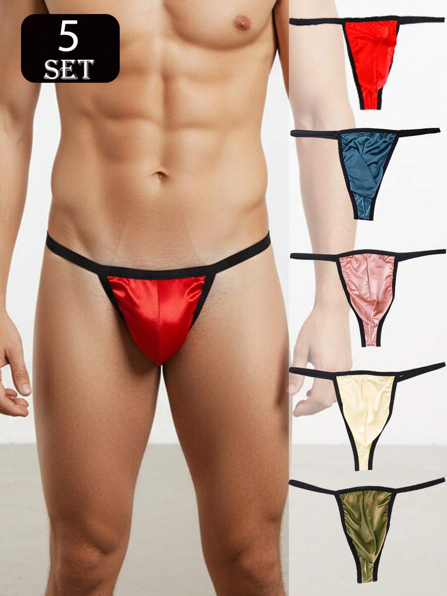 5-Pack Men's Thongs, Shiny And Smooth Sexy Thongs, Suitable For Daily Wear And Special Occasions - 混合色 - 查看 1
