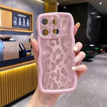 1pc Pink Leopard Print Shockproof Wavy Phone Case, UV Printed For Galaxy/Infinix/Redmi/OPPO/VIVO/MOTO/Realme Android Models - Pink - View 4