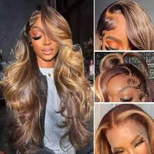 CEXXY Human Hair Wig With Natural Wave Shape, Honey Blonde Highlights, S4/27, Human Hair, 13x6, Lace Front Wig, 200% High Density, Brazilian Human Hair, Silky Smooth, Heat And Temperature Resistant - S4/27 - 查看 5
