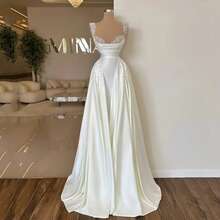 Elegant Sexy Pleat A Line Satin Formal Wedding Dress,Registry Office Dresses Engagement Bridal Gown,Evening Party Dress Birthday Party Dress Country Wedding,Romantic Church Ceremony Wedding Dress,Suitable For Wedding,Dating,Party,Singles' Party,Vacation,Formal Occasions,Dinner Dress,Prom Dress,Homecoming Dess,Cocktail Party,Wedding Guest Dress,Graduation - 白色 - 查看 3