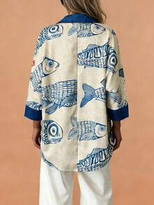 Áo thun ngắn tay dáng rộng thoải mái, họa tiết cá nhiệt đới và chữ cái ngẫu nhiên, kiểu dáng regular fit, mới ra mắt mùa xuân/hè của Starfish, dành cho nữ. - Nhiều màu - Xem 7