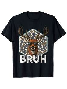 Brother Deer Hunter Hunting Camouflage T-Shirt - Boys And Girls Deer With BRUH Letter Pattern, Soft And Breathable Loose T-Shirt, Suitable For Outdoor And Casual Wear All Year Round, Ideal Birthday/Christmas Gift For Young Hunters (Camouflage Pattern, Short Sleeve) - 彩色 - 查看 1