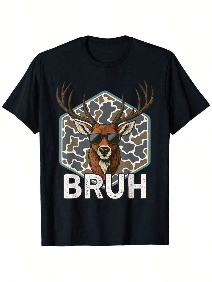 Brother Deer Hunter Hunting Camouflage T-Shirt - Boys And Girls Deer With BRUH Letter Pattern, Soft And Breathable Loose T-Shirt, Suitable For Outdoor And Casual Wear All Year Round, Ideal Birthday/Christmas Gift For Young Hunters (Camouflage Pattern, Short Sleeve) - 彩色 - 查看 1