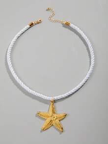 1pc Bohemian Style Polyester Rope Zinc Alloy Starfish Pendant Necklace, Perfect Gift For Beach Vacation - 26700-white - View 5