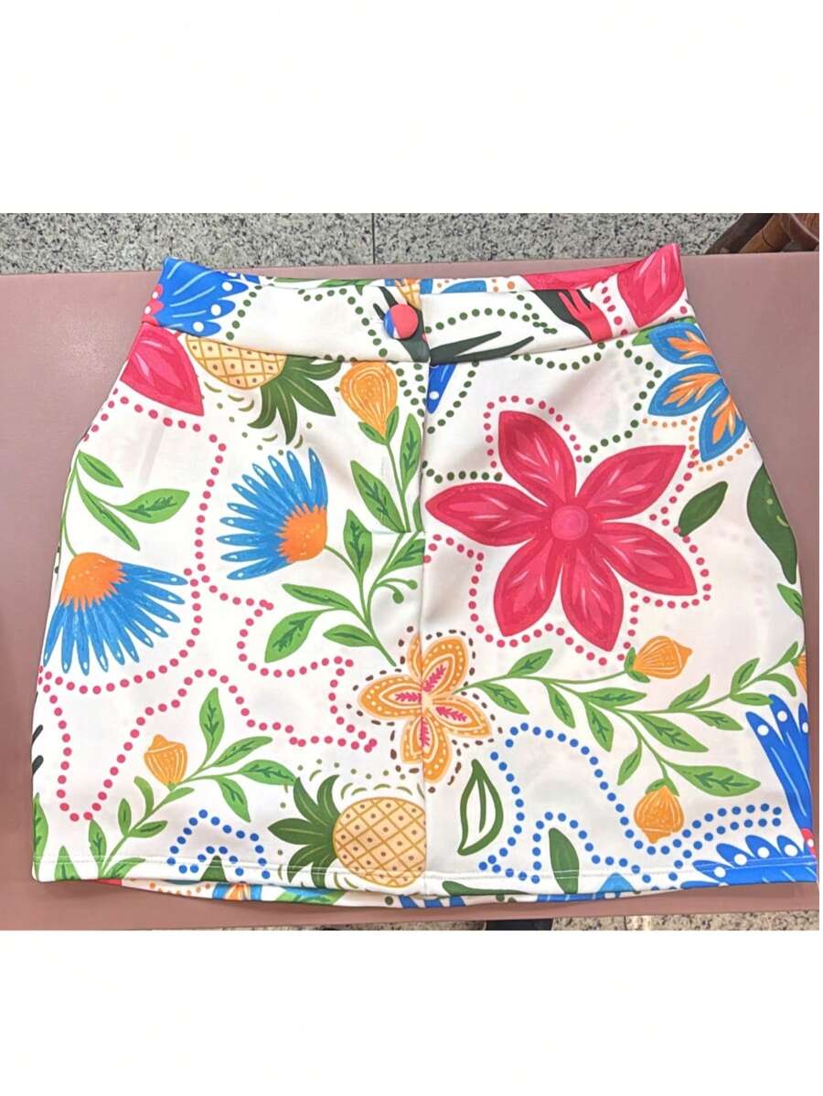 Elegant Women's Neoprene Short Skirt With Button - Style - 彩色 - 查看 1
