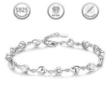 1件优雅时尚的925纯银心形立方氧化锆手链，适合日常、派对、节日、约会、送礼。 - 白色 - 查看 3