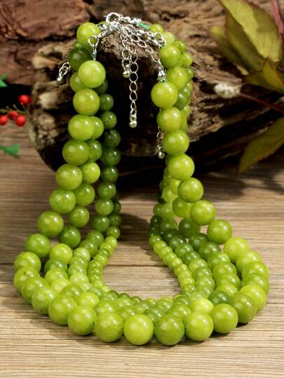 Elegant Nature Peridot Necklace Fashion Green Agate Bead Choker For Women,Versatile Handcrafted Stone Strand, Vacatione And Simple Style,Ideal For Daily Wear And Parties