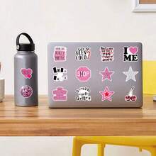 50pcs Pink Korean Wave Stickers, Y2K Stickers, Aesthetic Stickers, Pop Culture Stickers, Waterproof Vinyl Stickers, Aesthetic Notebook & Laptop Sticker Set, Skateboard Stickers, Water Bottle Stickers, Notebook Stickers - Pink - View 4