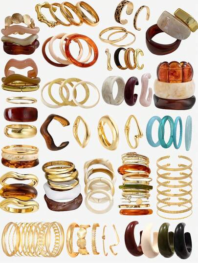 4pcs/11pcs Set Fashionable Minimalist Vintage Elegant Asymmetrical Pattern Resin Bracelet Set For Women, Suitable For Date, Vacation, Daily Outfit, Party, Anniversary Gift