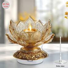 Chân nến hình hoa sen xoay 2D bằng acrylic, có nến cháy sẵn - Vật trang trí bàn hình hoa vàng, đế xoay 360°, thích hợp cho ngoài trời, ngày lễ và trang trí - Khắc hoa trang nhã, hiển thị ngọn lửa, thiết kế phẳng 2D. - A - Xem 4