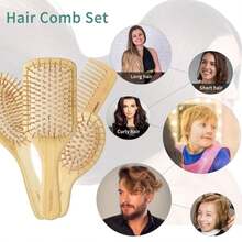DEBETOOL Bamboo Hair Brush Set, Natural Wooden Bamboo Comb Paddle Detangling Hairbrush For Hair Growth - Wide-Tooth And Tail Comb Suitable For Thick\/Thin\/Curly\/Dry Hair - ColorA - 查看 7