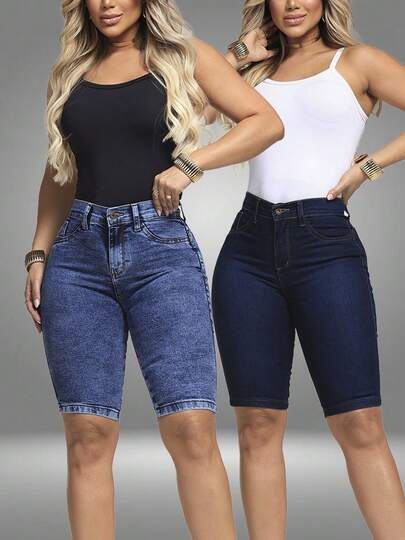 kit 2 Bermuda Ciclista Feminina Cintura Alta Modelagem com pince levanta bumbum