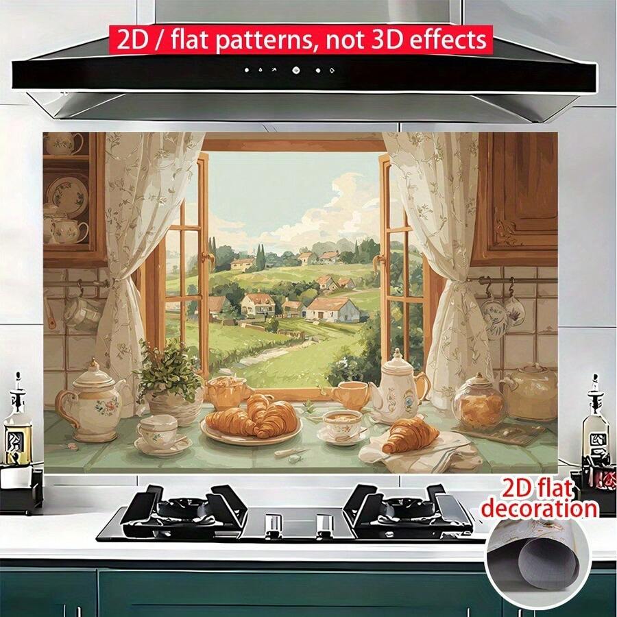 1pc 2D Flat Kitchen Wall Sticker | Indoor Window View, Warm And Comfortable, Full Of Life | Removable Decoration, Waterproof, Suitable For Outdoor/Garden Home Dining Room Decoration, Kitchen Decoration, Stylish Wall Art, Modern Design Sticker, Home Decor, Window Decoration - Style 1 - View 1
