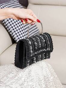 Silver Glitter Rhinestone Decor Handbag, Elegant Clutch Bag For Women, Sophisticated Craftsmanship For Formal Events, Parties, Galas - Black - View 7