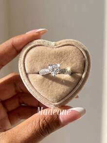 Stylever 1pc Sparkling Cubic Zirconia Heart Shaped 925 Sterling Silver Ring, Luxury Women's Jewelry, Gift For Her - Silver - View 2