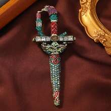 1 Baroque Rhinestone Medieval Knight Sword Design Brooch Suit Coat Clothing Accessories Holiday Party Couple Gifts Classy - Style1 - 查看 12