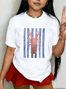 1 Pack Girls Casual Printed Crew Neck Short Sleeve T-Shirt Summer Student Youth Clothing - 白色 - 查看 2