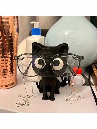 3D Sevimli Siyah Kedi Gözlük Tutucu - Sağlam Plastik Çerçeve, Oturan Kedi Tasarımı, Evde/Ofiste Masaüstü Saklama İçin Uygun/Hediye