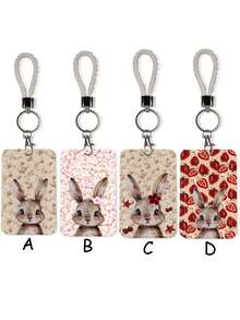 1pc ABS Floral Rabbit Pattern Fashion Personalized Cartoon Pull-Push Card Holder Keychain Bag Pendant, Student Wristband Card Holder, Ladies Wristband Card Holder, ID Bus Protection Case, Student Campus Card Protection Case - Rectangle - View 10