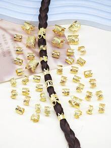 50 chiếc phụ kiện trang trí tóc tết kiểu Bohemian mini (hình vương miện), kẹp tóc hợp kim rỗng cổ điển, vòng cài tóc, phụ kiện tóc cho tóc tết. - Vàng - Xem 4