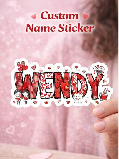 1pc Customizable Valentine's Day Name Sticker, Personalized Love Theme Letter Sticker, Available In 3cm, 5cm, 7cm, 9cm Sizes, Cute Cupid Style Design, Romantic Decoration Sticker For Gift Packaging, Candy Bags, Chocolate Packaging, Party Decor, Valentine's Day Celebration, Wedding