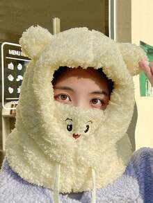 1pc Bear Shaped Hat, Integrated Mask, Hat And Scarf, Women's Winter Riding Warm Hat, Made Of Polyester Fiber, Suitable For Both Men And Women, Available In Multiple Colors, With Fleece Lining And Double-Layer Thick Design, Windproof, Suitable For Skiing, Mountaineering, Hiking, Outdoor Sports, Also Can Be Given As A Gift. - Multicolor - View 5