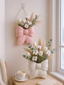 1pc Pink/White Bow Hanging Vase, Decorative Vase, Flower Vase, Wall Decor, For Living Room/Bedroom,For Home Decor, Perfect Birthday Gift For Mom,Dad, Friends, Or Bosses Day, Ideal For Offices, Bookshelves, Living Rooms, TV Stands, Bedroom, And Garden Decoration, Unique Birthday Decorations And Gifts Birthday Graduation - Vase - View 4