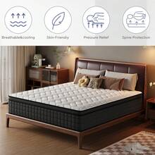 10"12"14" Inch Hybrid Memory Foam Mattress, Individually Pocket Spring, Knitted Weaving Method, Breathable, Flame Retardant Protection, Strong Edge Support, Motion Isolation-Twin, Full, Queen, King Bed Size Options Medium Firm Mattress In A Box - 深灰色 - 查看 6