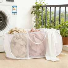 Design cu 2/3 compartimente, poate fi folosit pentru a separa și depozita haine murdare, un coș de rufe pliabil de mare capacitate, care poate fi folosit și pentru depozitarea hainelor, jucăriilor și a diverselor articole. Potrivit în special pentru utilizarea în sufragerie, dormitor și spălătorie acasă. Disponibil în mai multe culori, ușor și practic. - Multicolor - Vizualizare 8