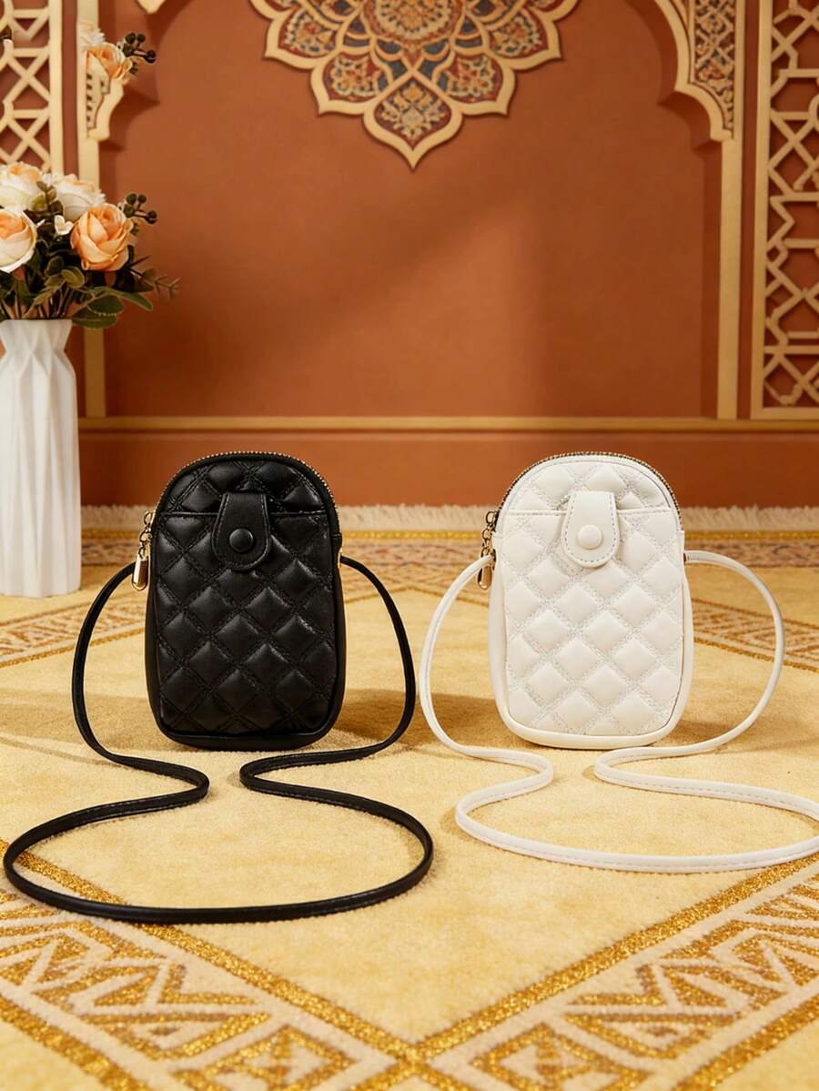 1个女童可爱绗缝刺绣手机包，可调节肩带斜挎包，单肩包，零钱包，化妆包，适合日常使用、聚会、音乐节，理想的礼物 - 彩色 - 查看 1