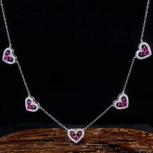 1件复古S925纯银项链，配彩色五心吊坠和立方氧化锆石，适合派对和宴会的奢华珠宝 - 5心 - 查看 10
